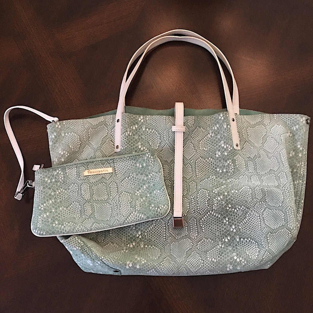 Tiffany & Co. Reversible Python Print Suede & Leather Tote WITH Wristlet